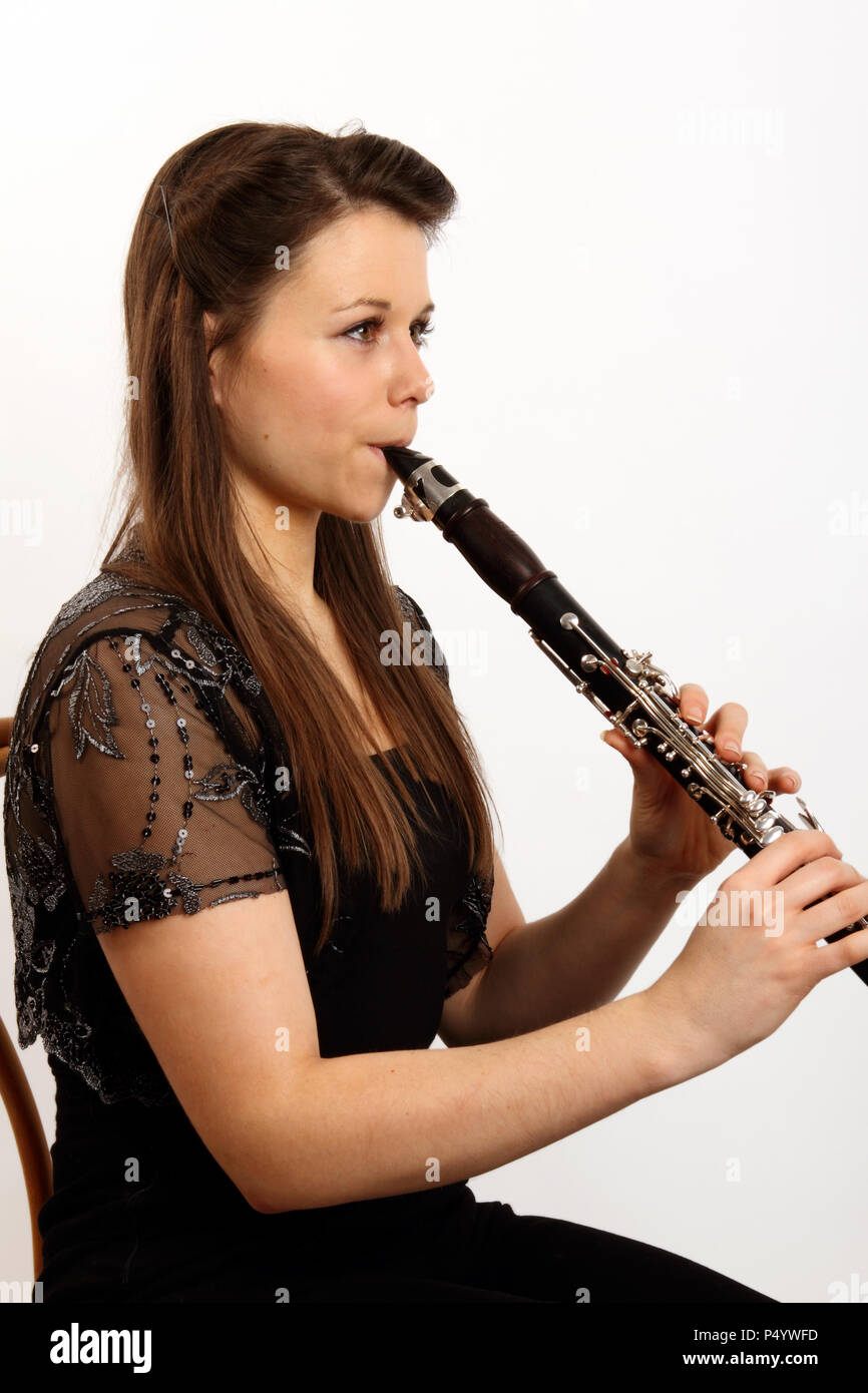 Clarinetist in playing position Stock Photo