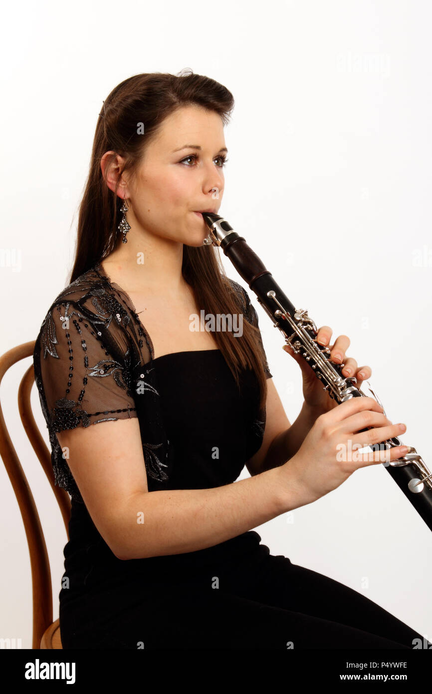 Clarinetist in playing position Stock Photo
