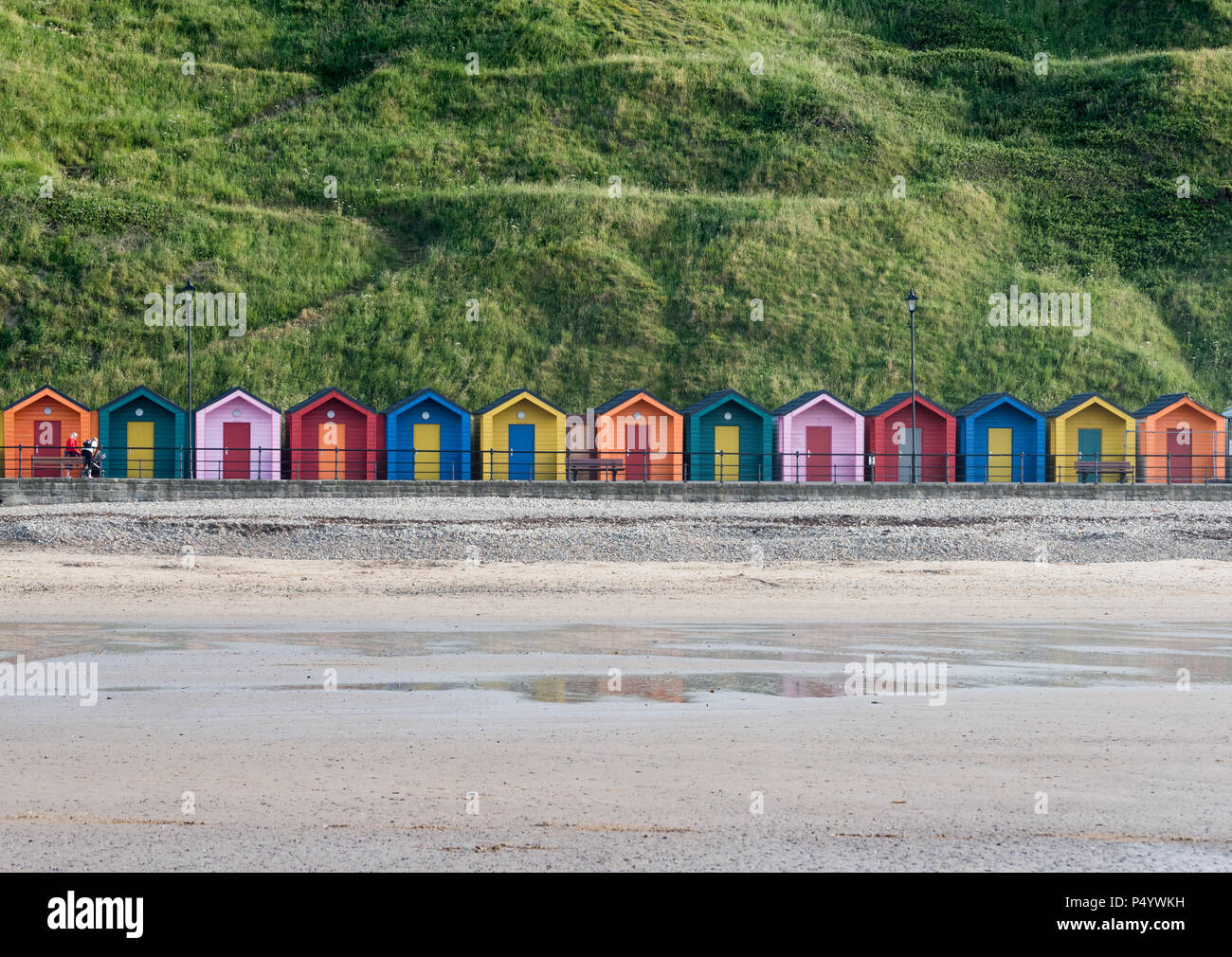 coloured Beach Huts on Saltburn promenade Stock Photo