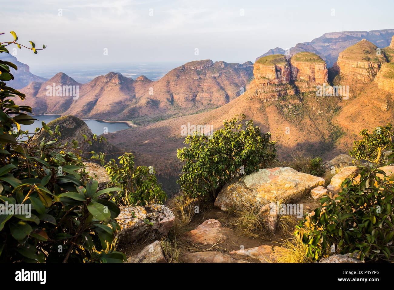 Africa, South Africa, Mpumalanga, Panorama Route, Blyde River Canyon Nature Reserve, Three Rondavels Stock Photo