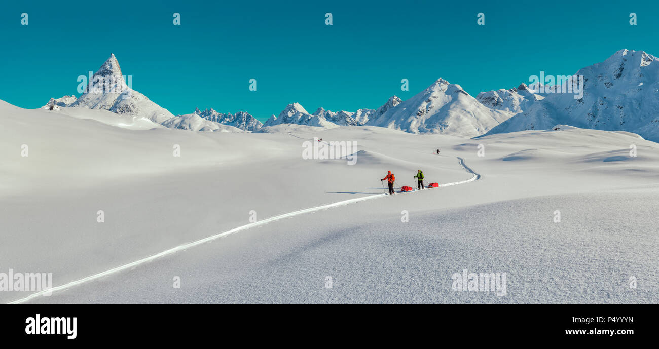 Greenland, Schweizerland Alps, Kulusuk, Tasiilaq, ski tourers Stock Photo