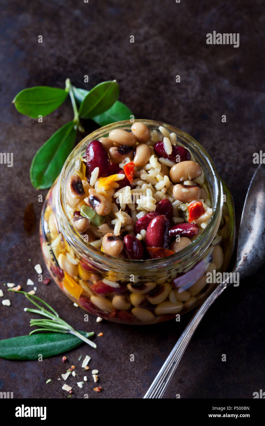 Glass of Greek bean salad Stock Photo