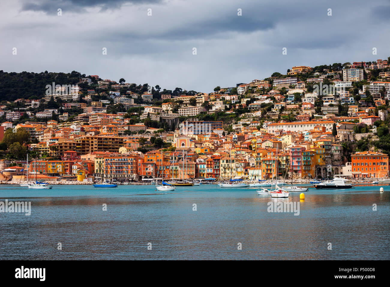 France, French Riviera, Cote d'Azur, Villefranche sur Mer, Old Town at Mediterranean Sea Stock Photo