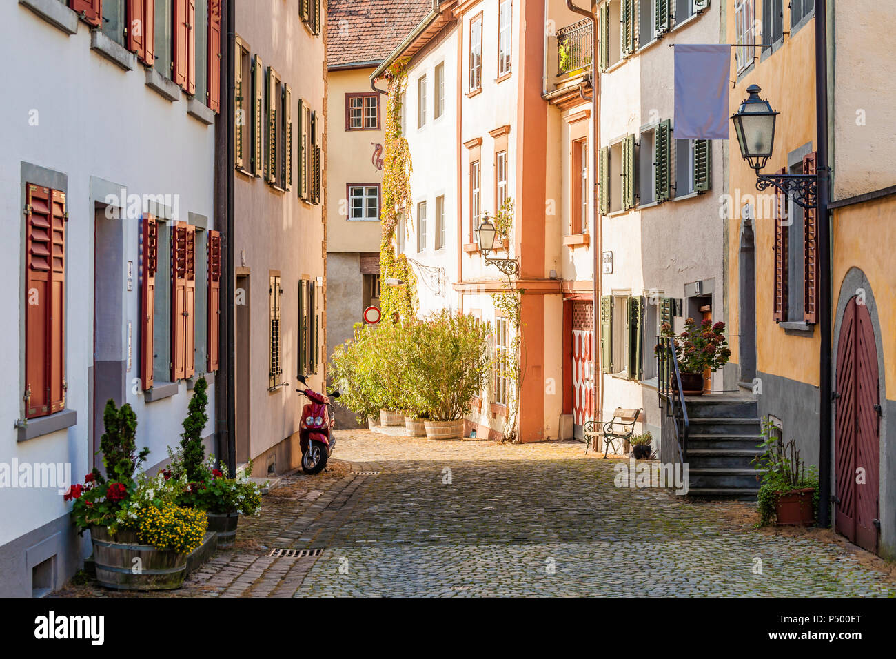 Austria, Vorarlberg, Bregenz, Upper city, alley and row of old houses Stock Photo