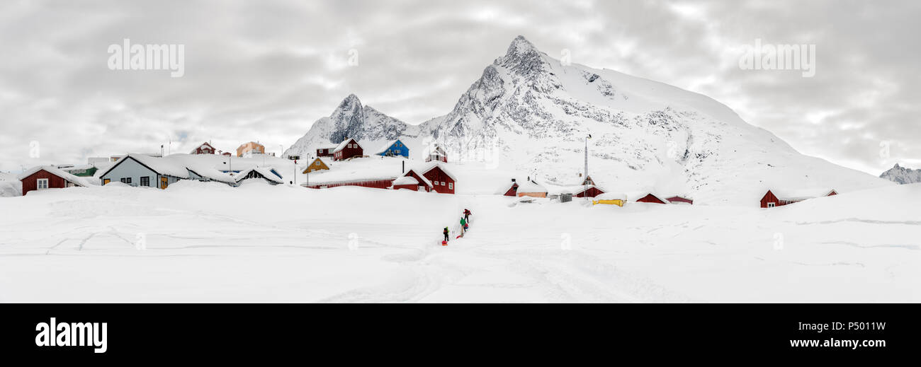 Greenland, Schweizerland Alps, Kuummiit, ski tourers Stock Photo