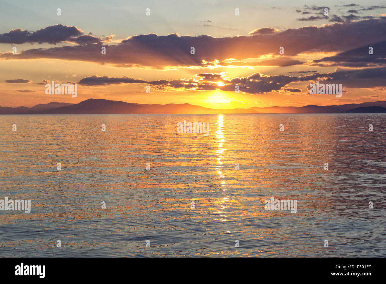Greece, Ionian Sea, Ionic Islands, Kalamos at sunset Stock Photo