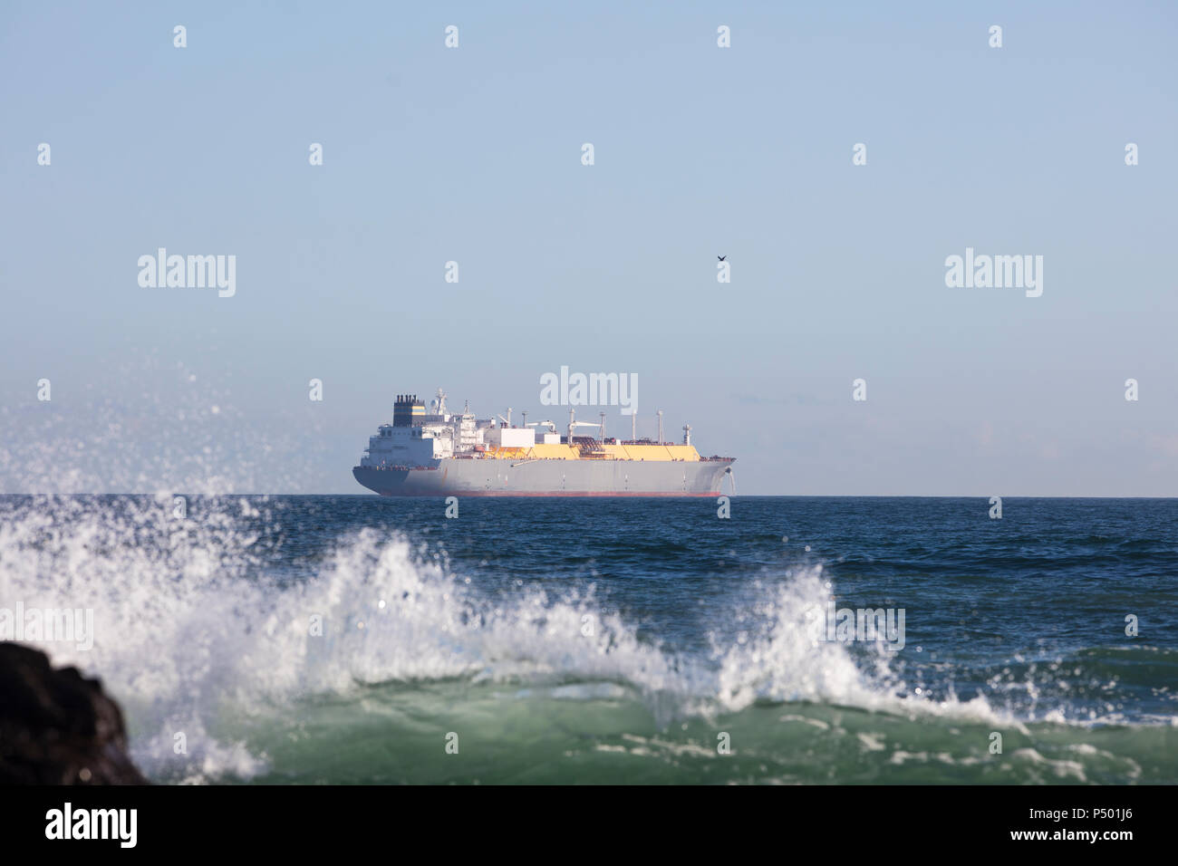 Africa, South Africa, Cape Town, Atlantic Ocean, Cargo ship Stock Photo