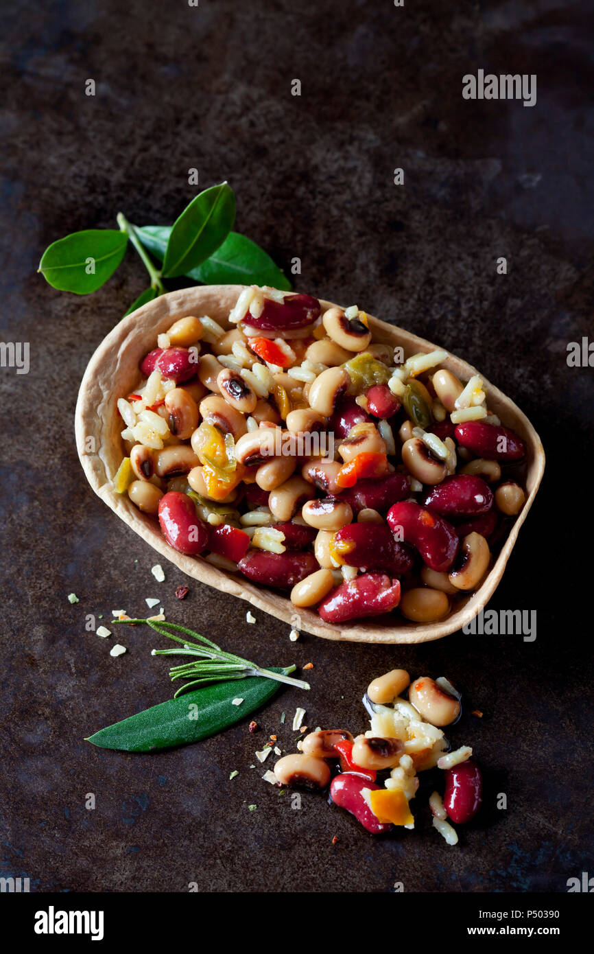 Greek bean salad in edible bowl Stock Photo Alamy