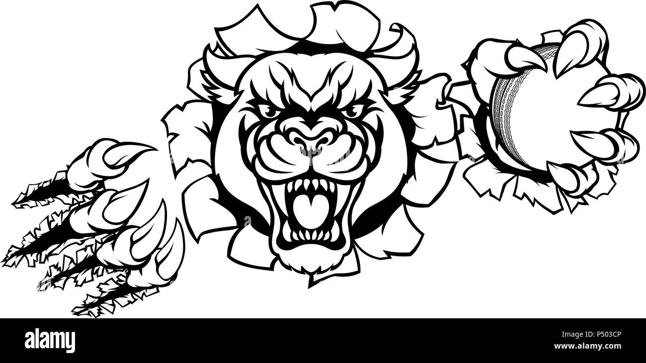 Black Panther Cricket Mascot Breaking Background Stock Vector