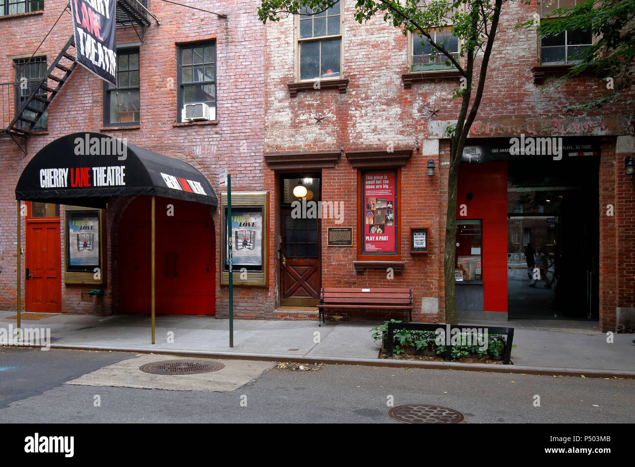 Cherry Lane Theatre, 38 Commerce St, New York, NY. exterior storefront of a theater in the Greenwich Village neighborhood of Manhattan. Stock Photo