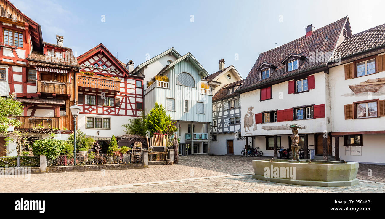 Switzerland, Thurgau, Arbon, Old town, Fish market square, historical houses Stock Photo