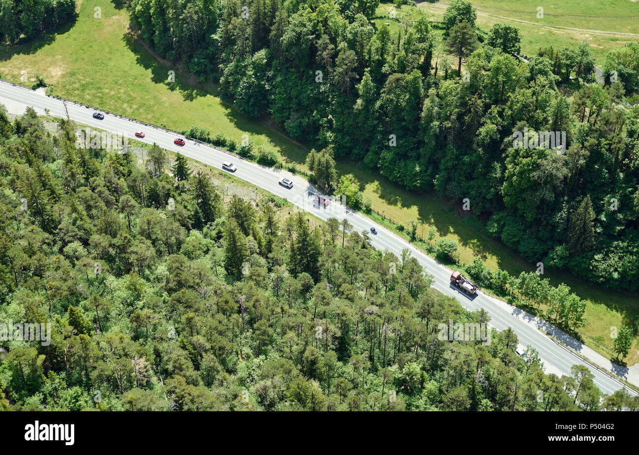 Austria, Tyrol, Aerial view of country road Stock Photo