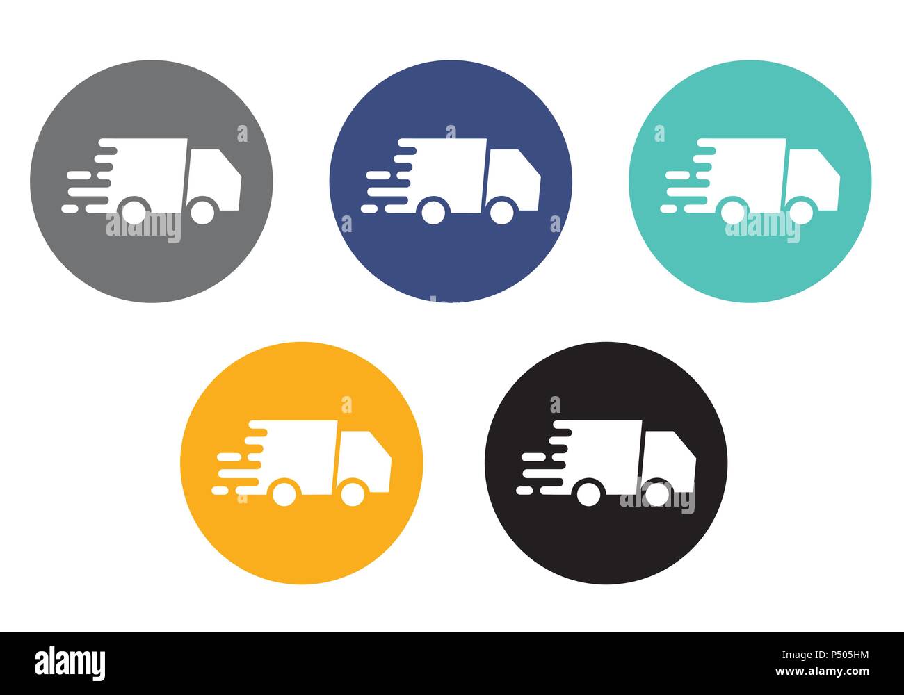 Set of colorful round buttons with moving truck icon - vector suitable for web transport company or e-shop Stock Vector