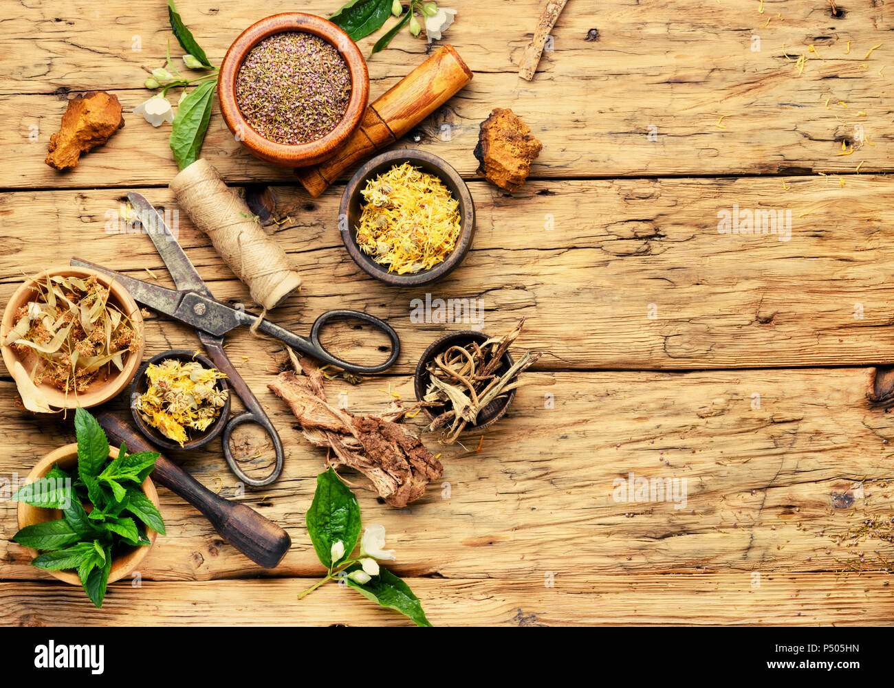 Natural herbal medicine,medicinal herbs and herbal medicinal root.Natural  herbs medicine Stock Photo - Alamy