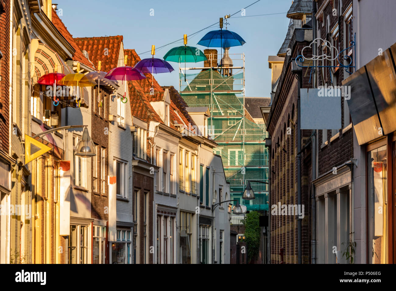 street of the historic center of the city of deventer with multicolored