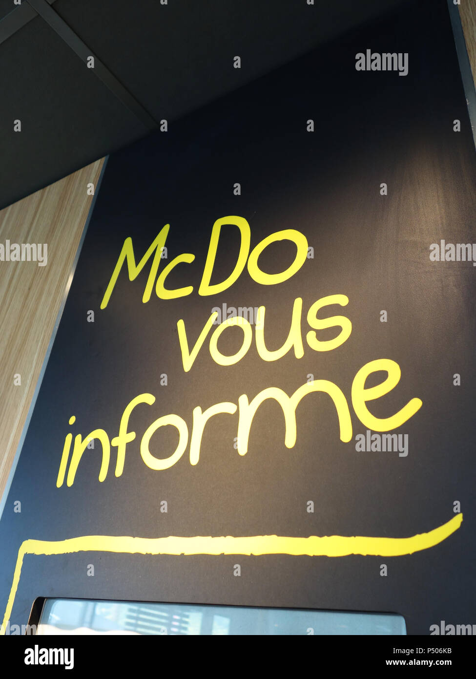 Information boards for the public customers at McDonald's in Saint-Étienne-du-Rouvray, France Stock Photo