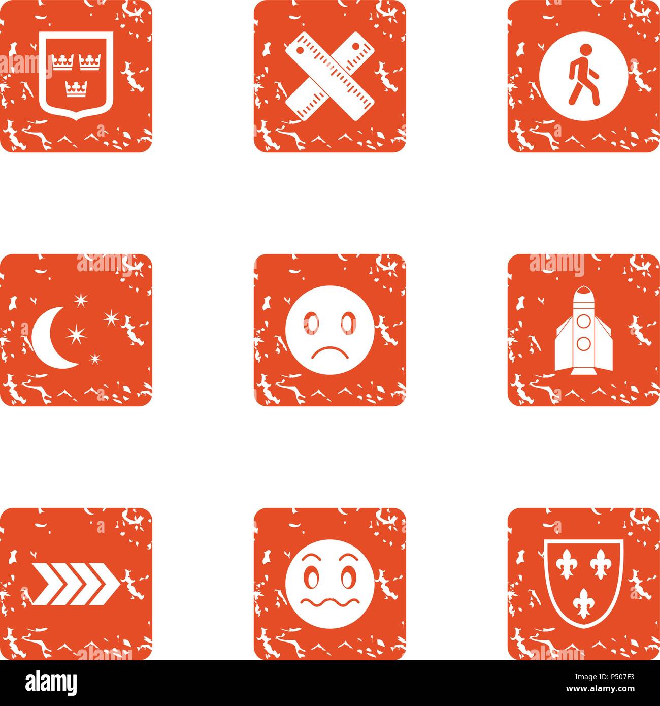 Night world icons set, grunge style Stock Vector