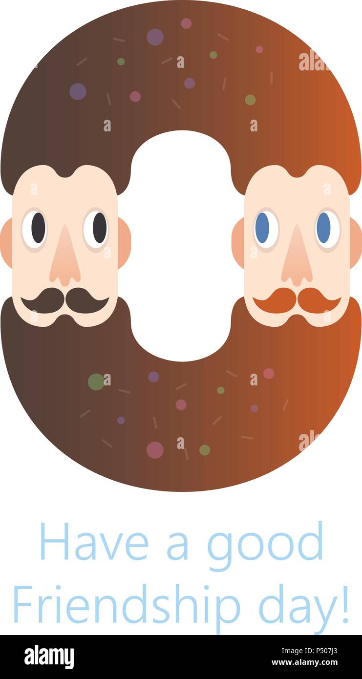 bearded males friendship donut logo - Happy Friendship day vector fun design. international holiday. Usable for greeting cards, posters. Best friends forever. Stock Vector