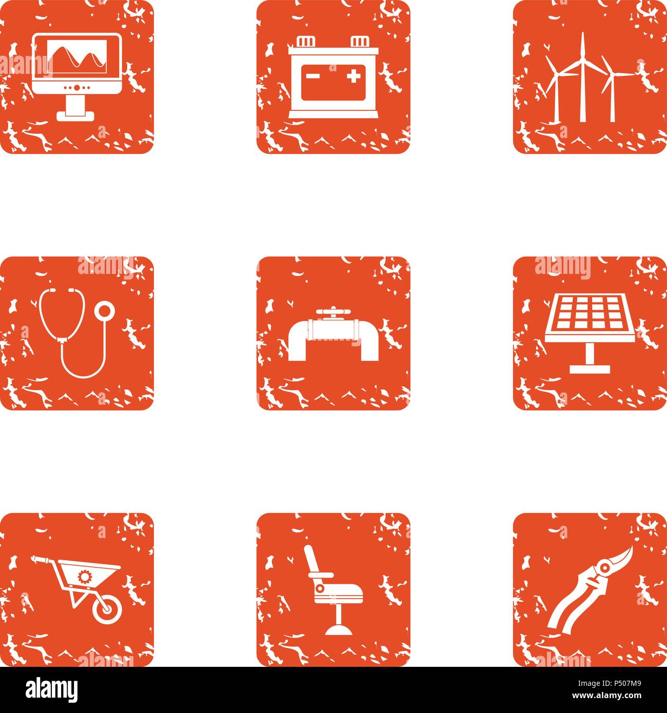 Energy setting icons set, grunge style Stock Vector