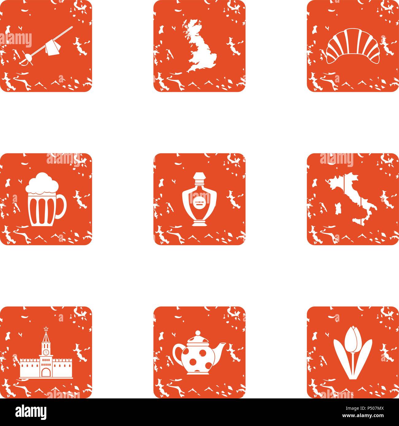 Lunchtime icons set, grunge style Stock Vector