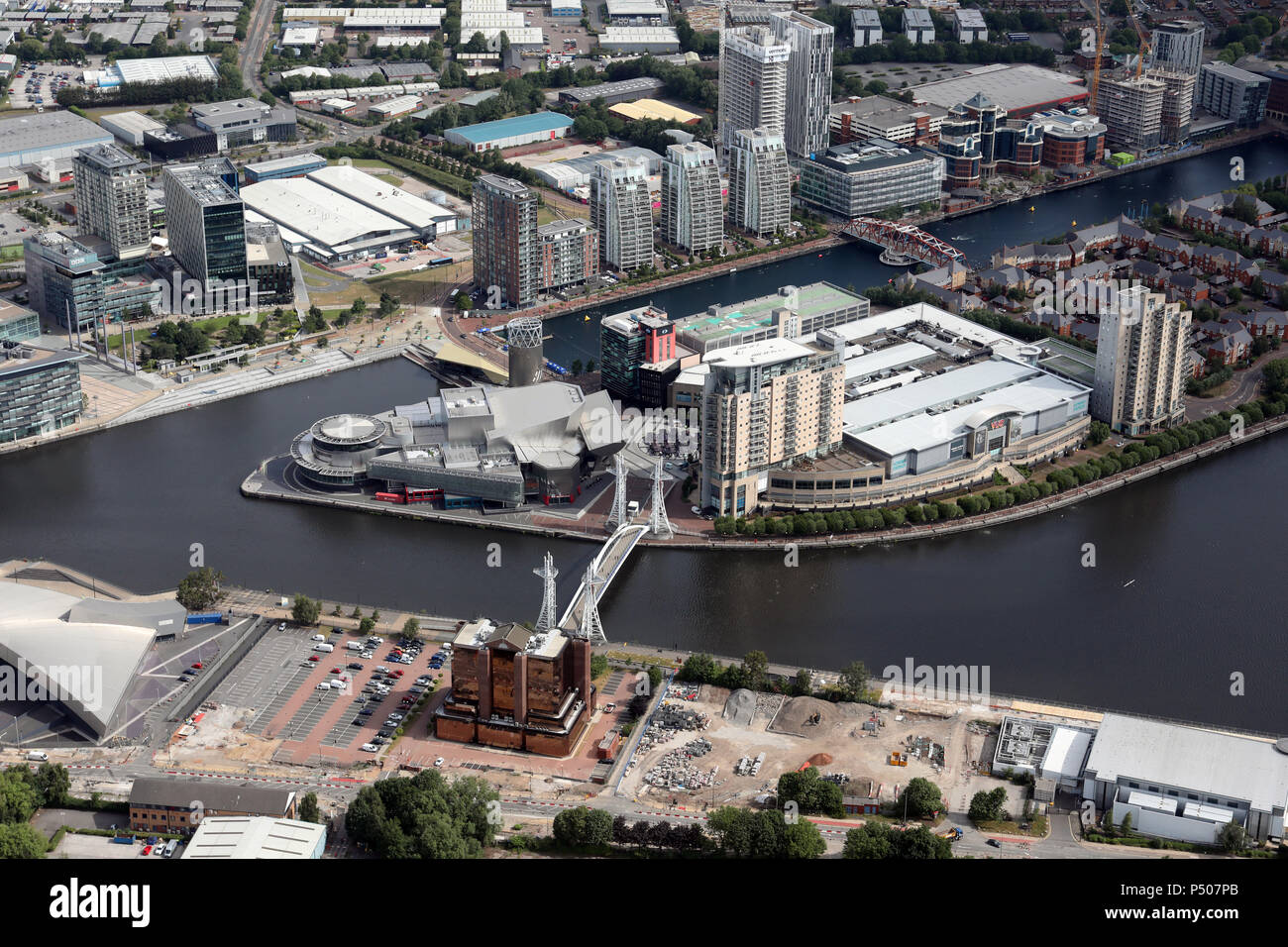 aerial view of Salford Quays near Manchester, UK Stock Photo