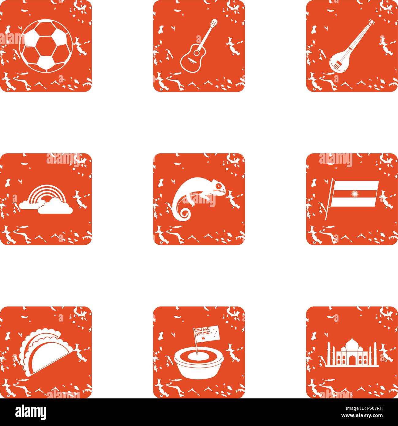 Sortie icons set, grunge style Stock Vector