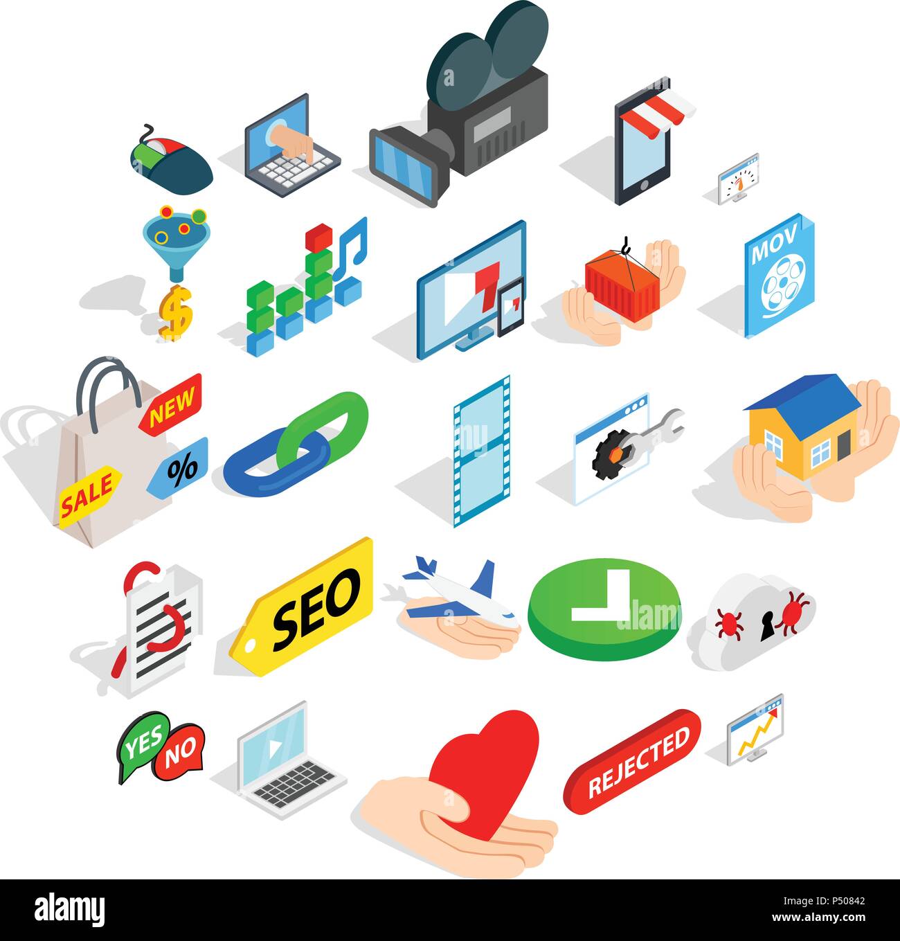 Informative icons set, isometric style Stock Vector