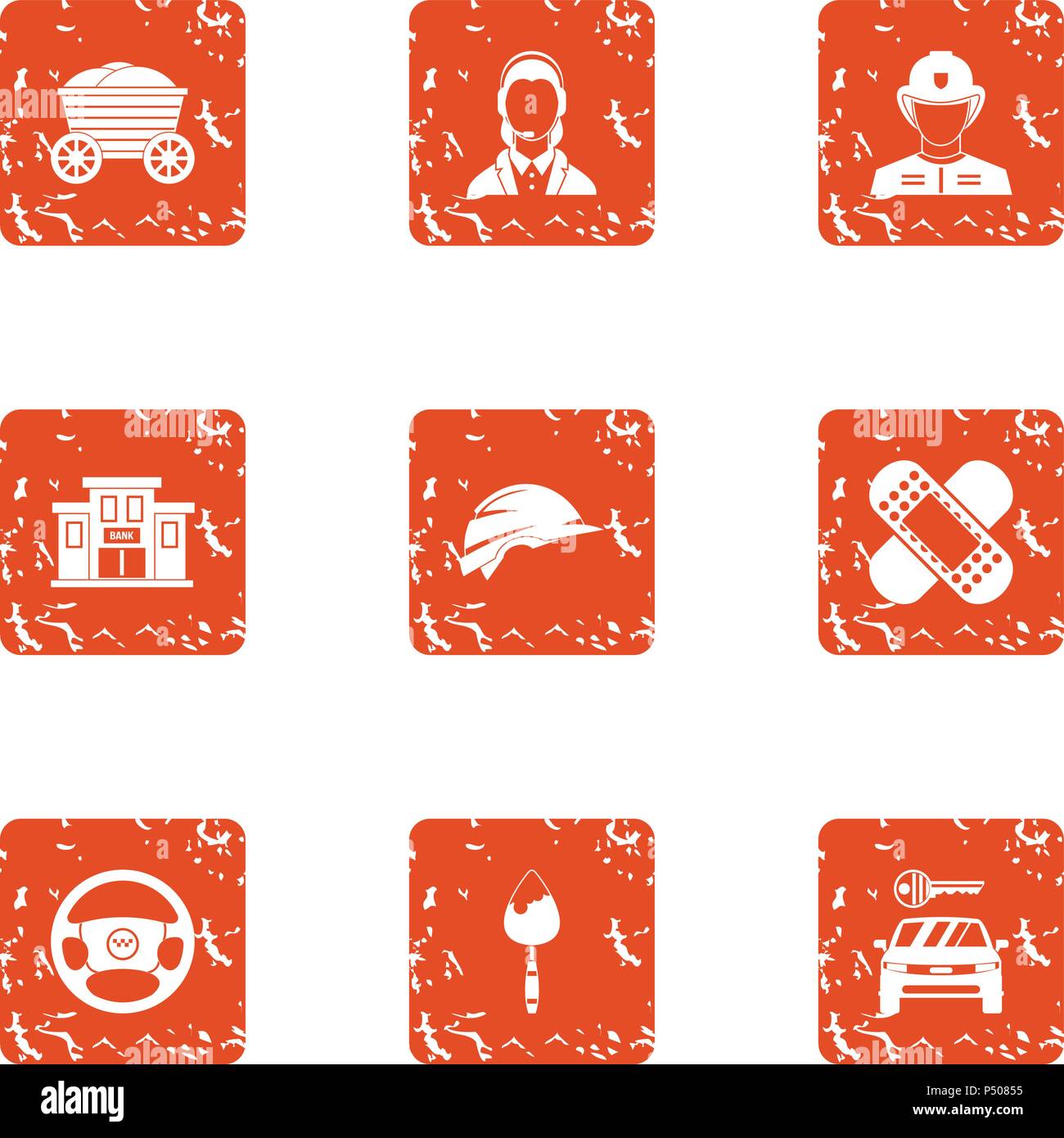 Labour service icons set, grunge style Stock Vector