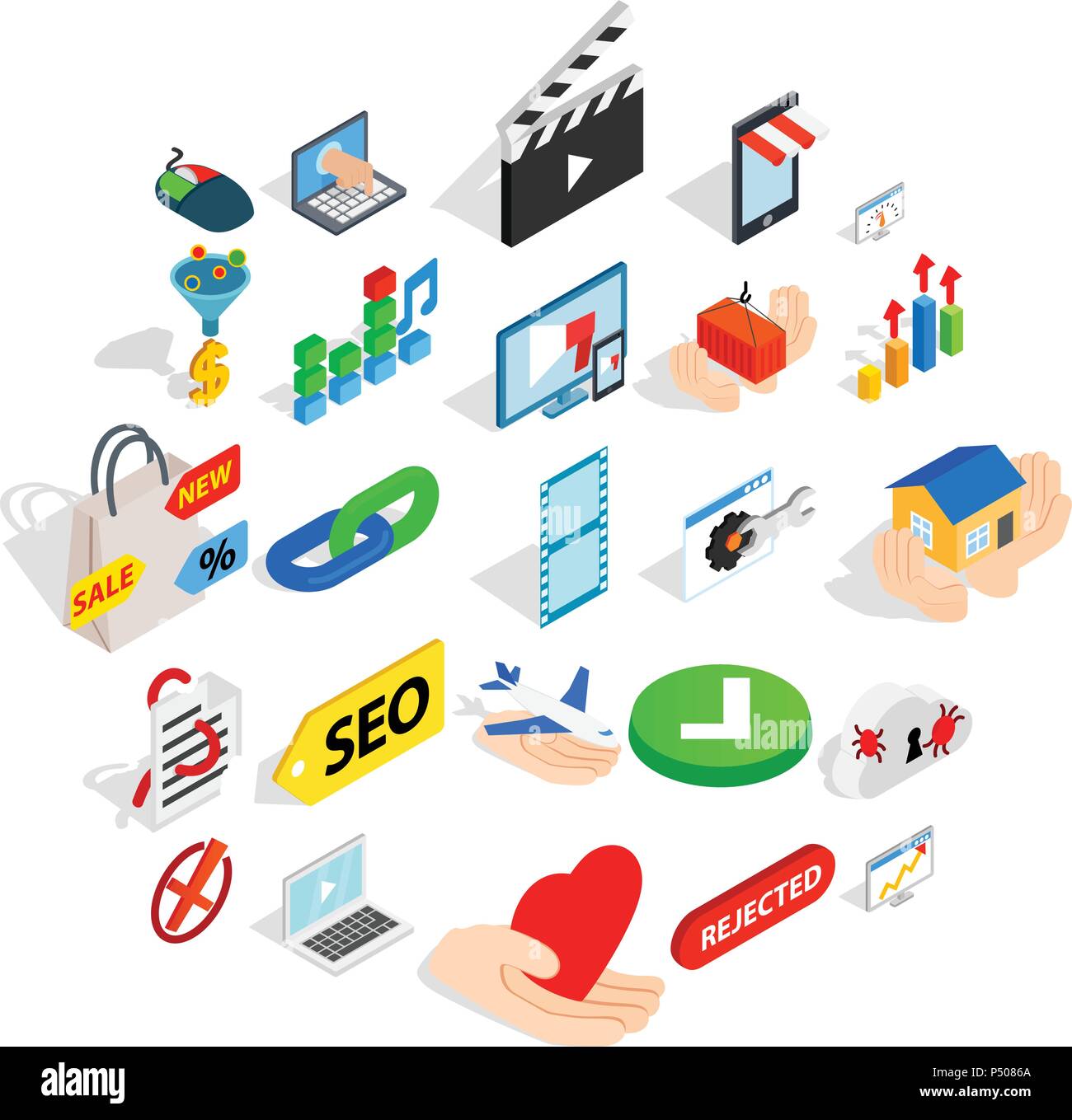 Precaution icons set, isometric style Stock Vector