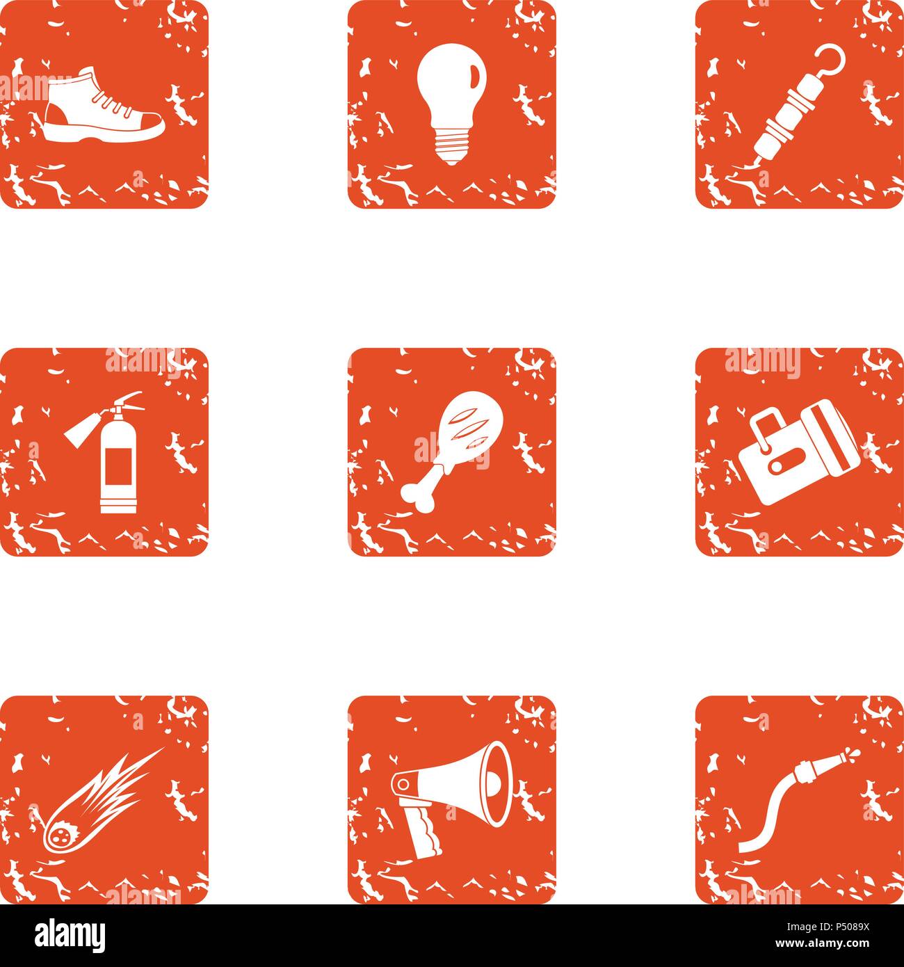 Fortification icons set, grunge style Stock Vector