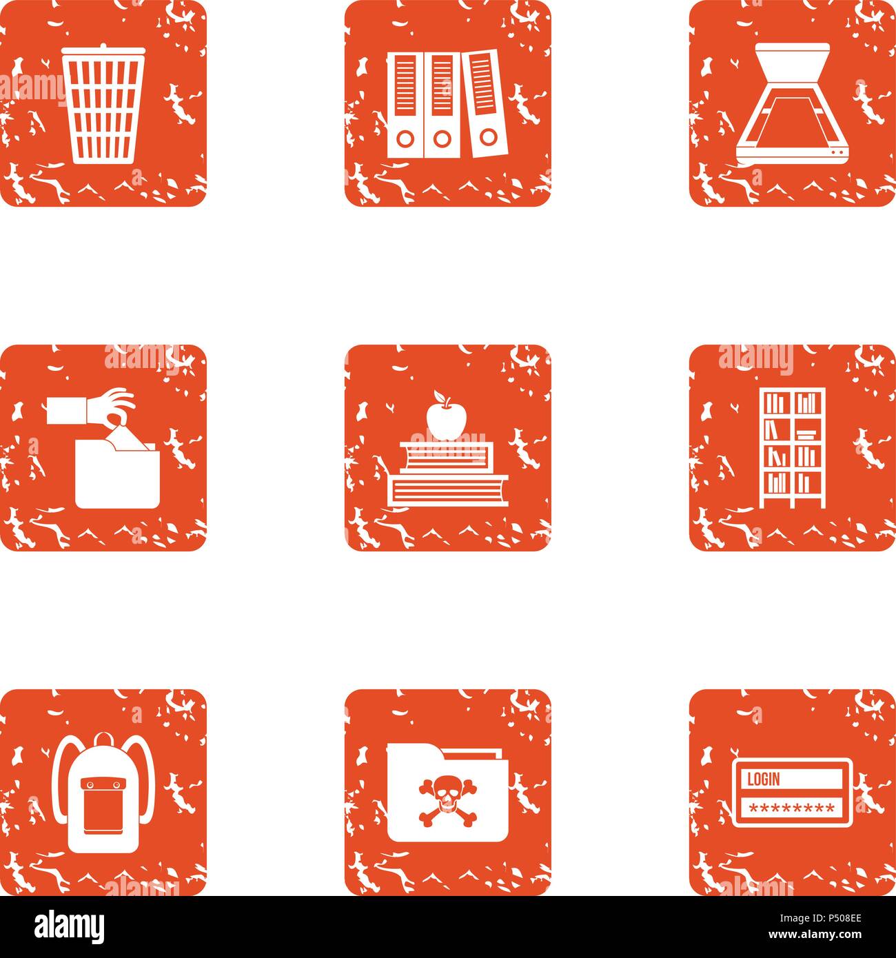 Programmer training icons set, grunge style Stock Vector