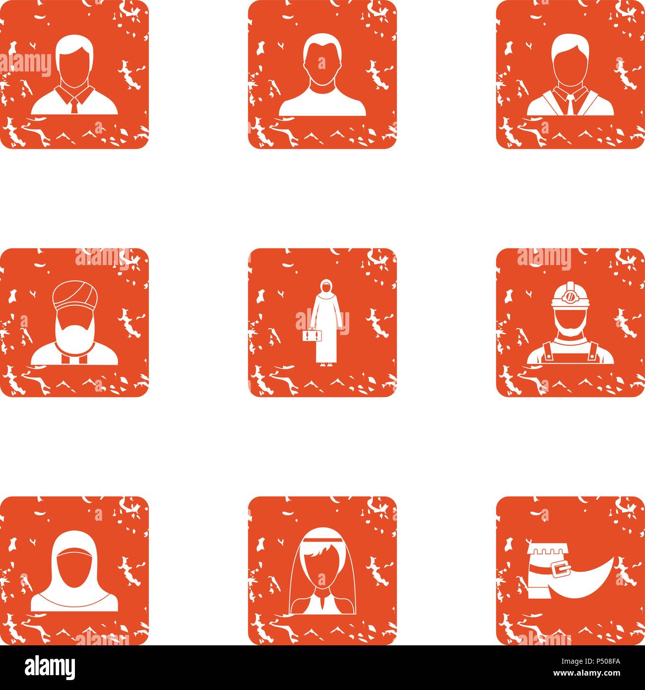 Physiognomy icons set, grunge style Stock Vector