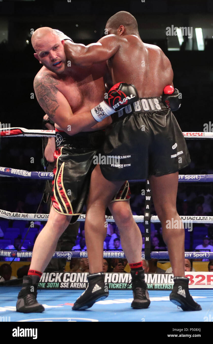 Daniel Dubois (right) and Tom Little during the English Heavy Weight  Championship Contest at The O2, London Stock Photo - Alamy