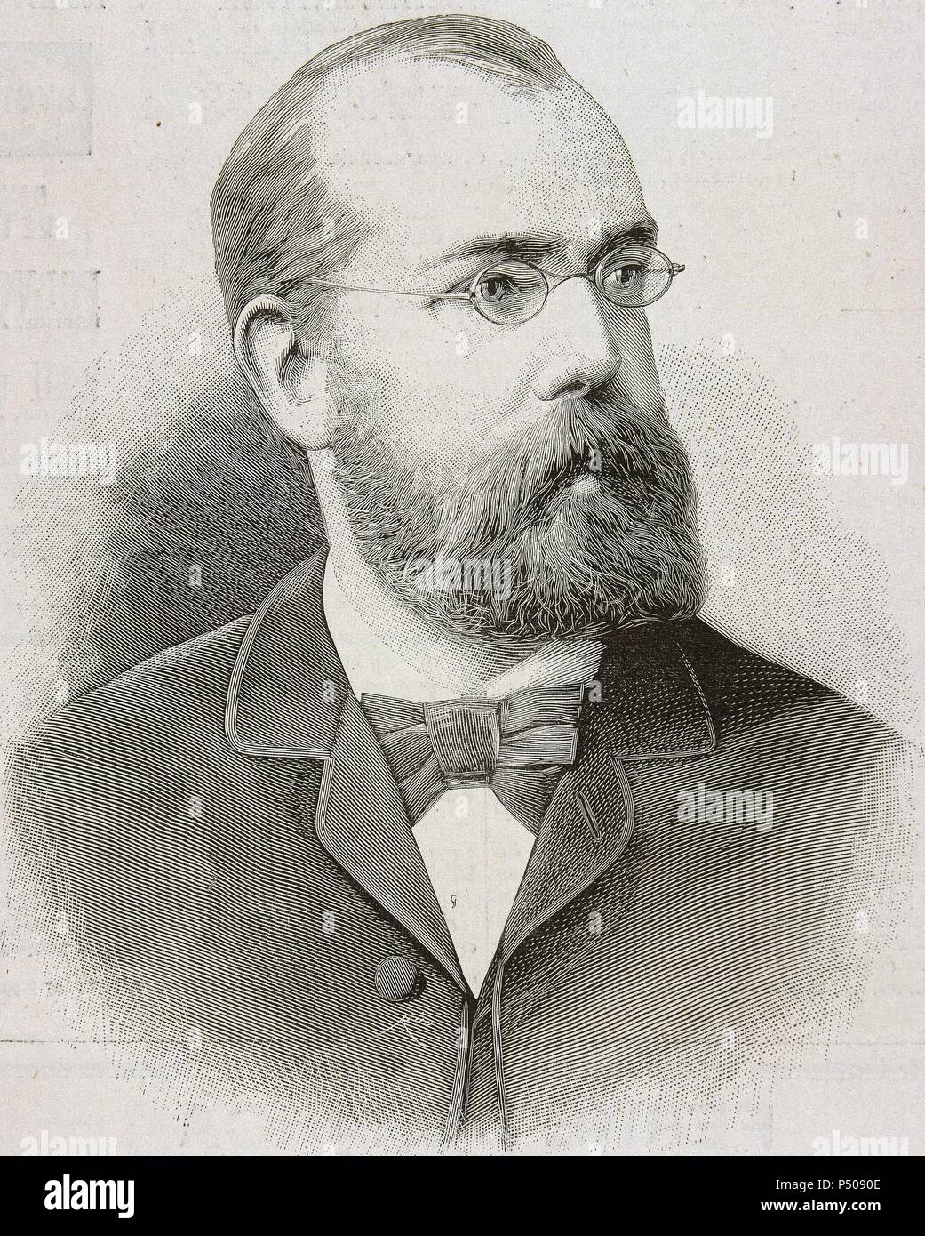 Robert Koch (1843-1910). German physician. Nobel Prize of Medicine. Engraving. Stock Photo