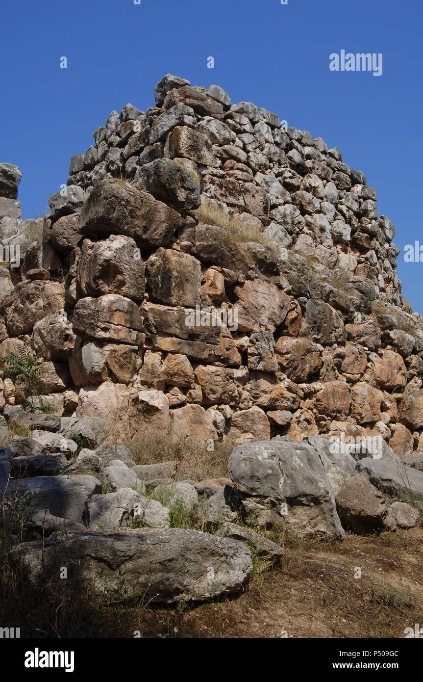 Greece. Tiryns. Mycenaean city (3rd millennium B.C.). Cyclopean wall (1400-1200 B.C.). Peloponnese. Stock Photo