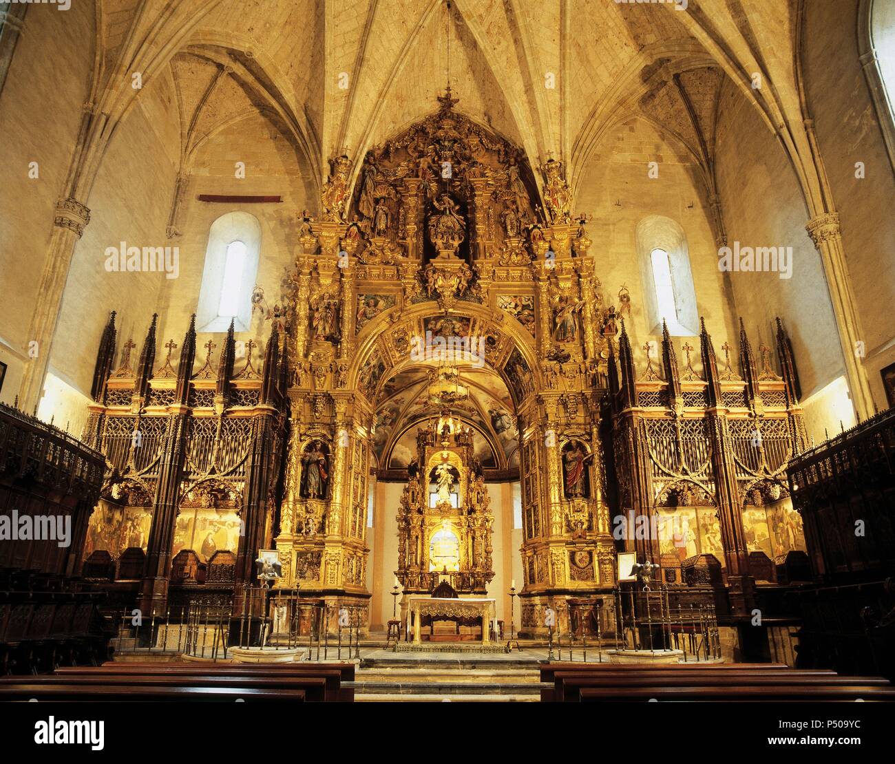 Spain. Ona. Monastery of Holy Saviour (San Salvador). Baroque altarpiece. Stock Photo