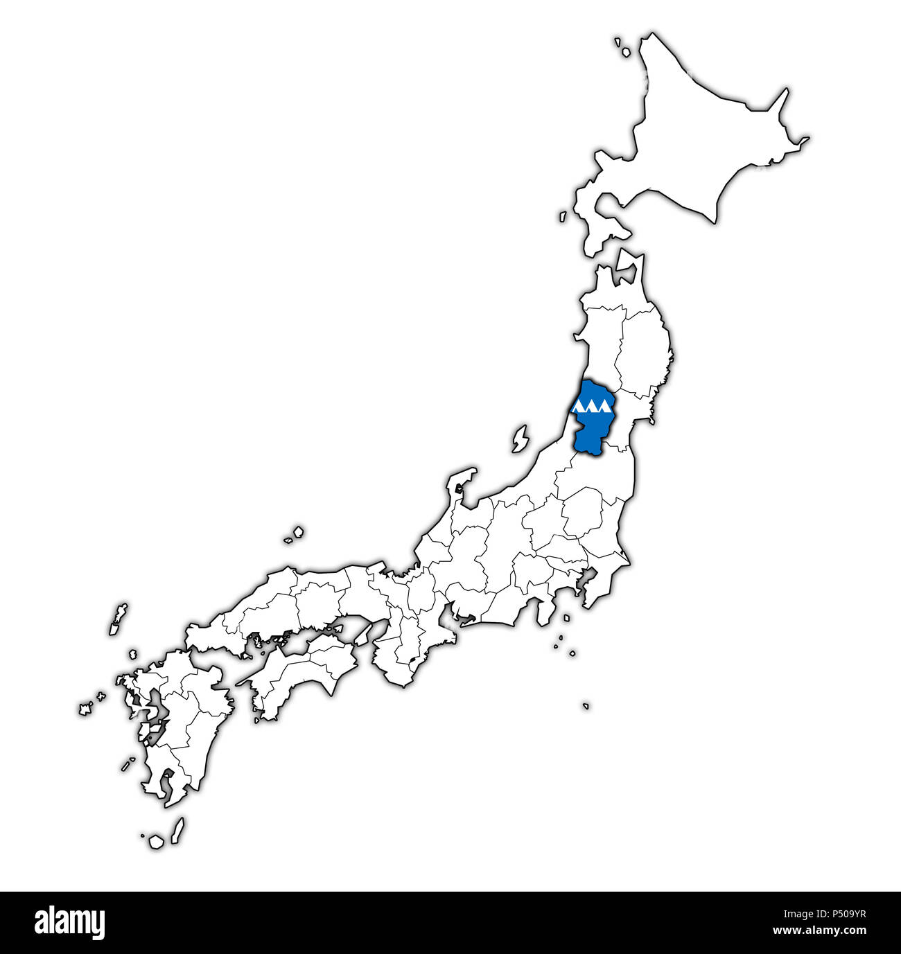 flag of yamagata prefecture on map with administrative divisions and borders of japan Stock Photo