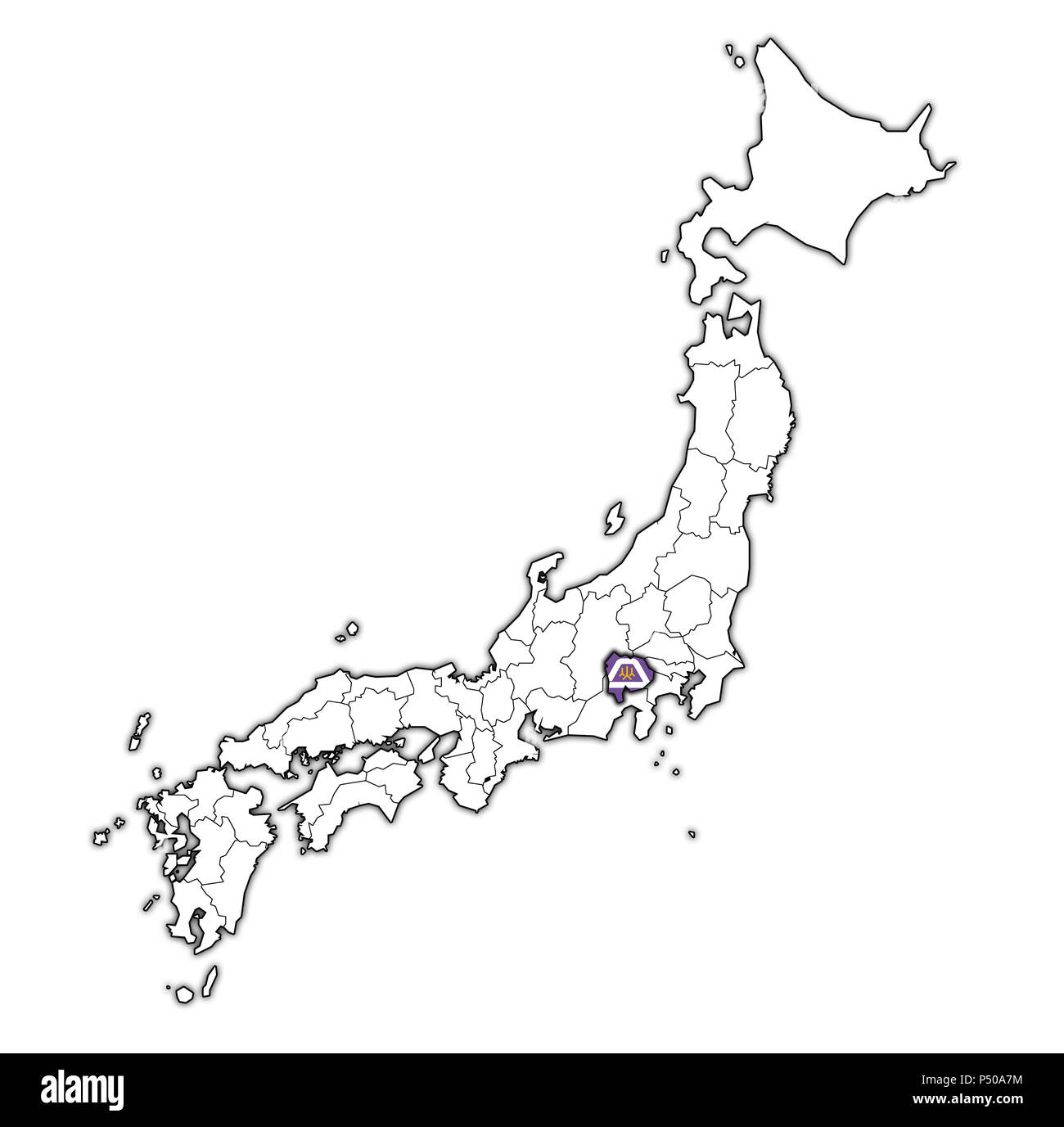 flag of yamanashi prefecture on map with administrative divisions and borders of japan Stock Photo