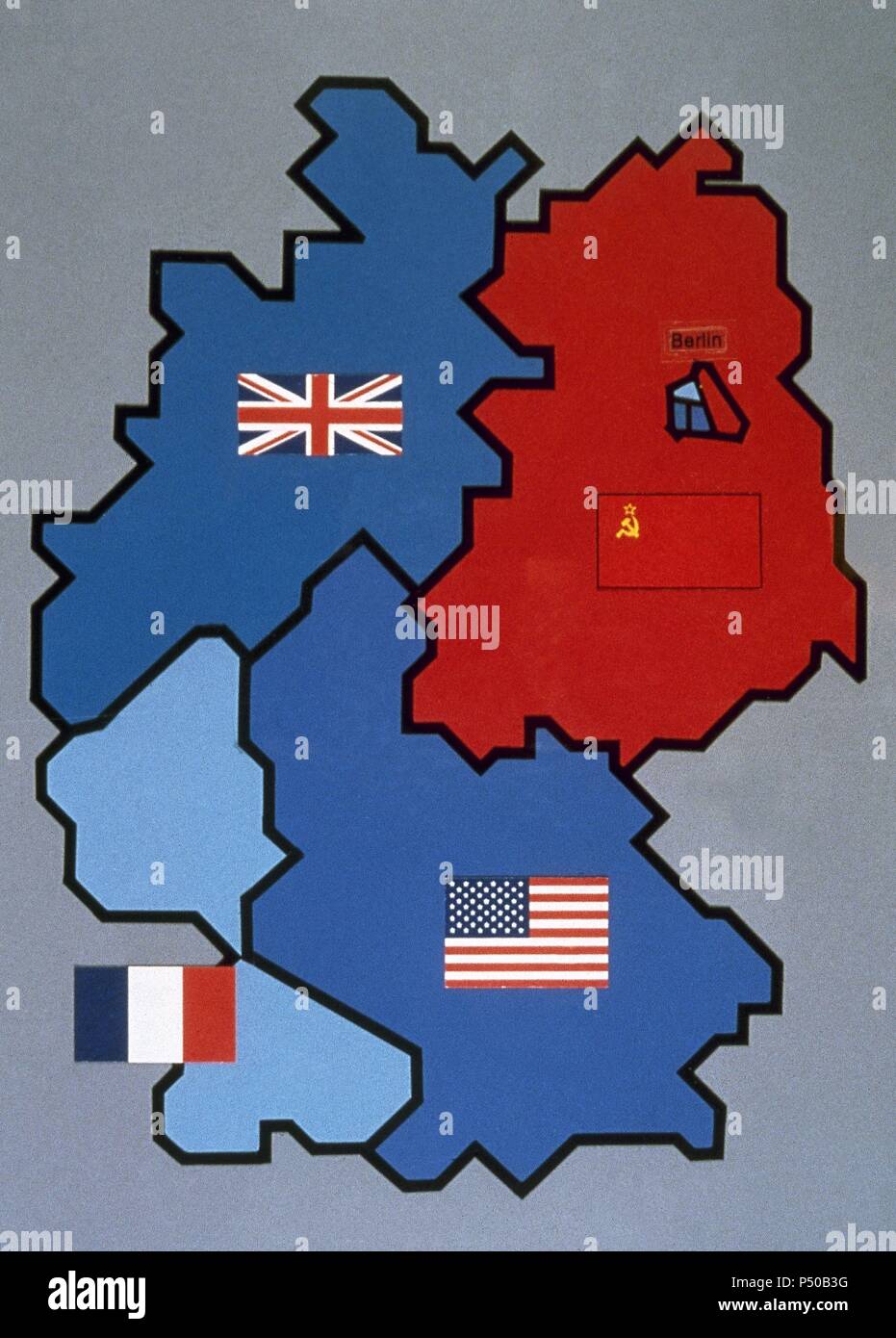 Map of Allied-occupied Germany. 1945-1949. Stock Photo