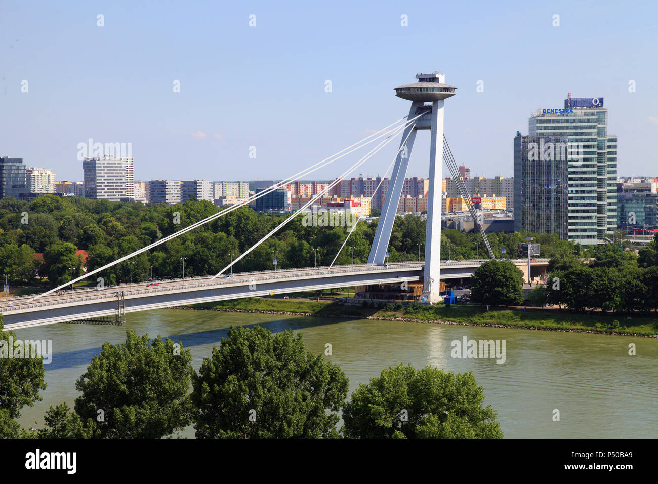 Slovakia, Bratislava, Danube river, SNP bridge, Stock Photo