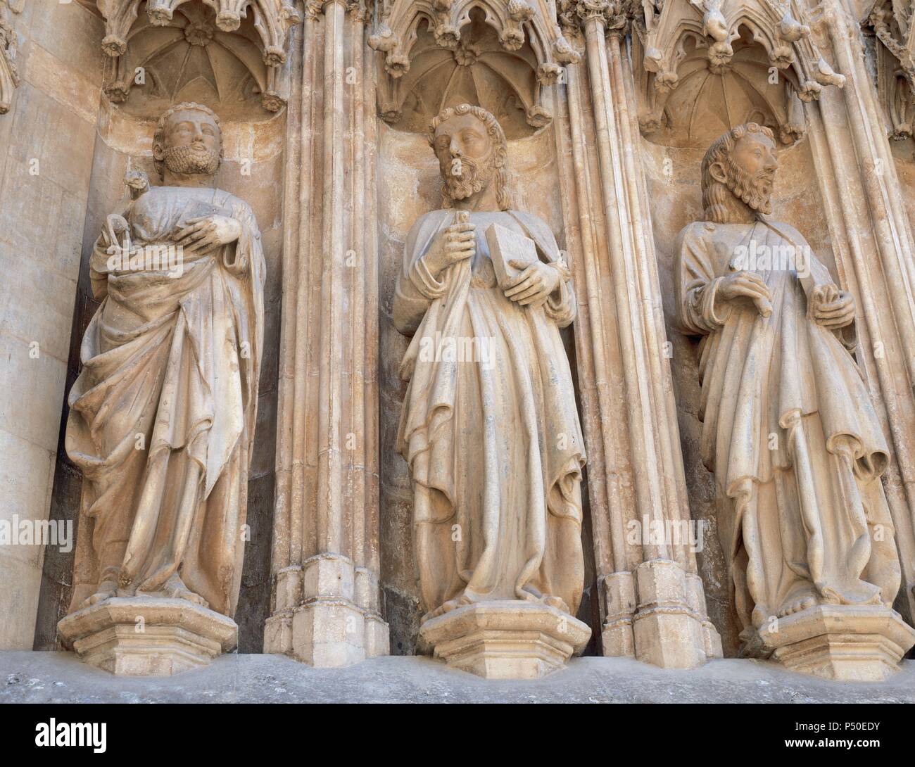 Gothic Art. 14th Century. Cathedral of Saint Mary. Apostles and Prophets. Sculptures located in front of Our Lady of Mainel. Work of Jaume Cascalls workshop. Tarragona. Catalonia. Spain. Stock Photo