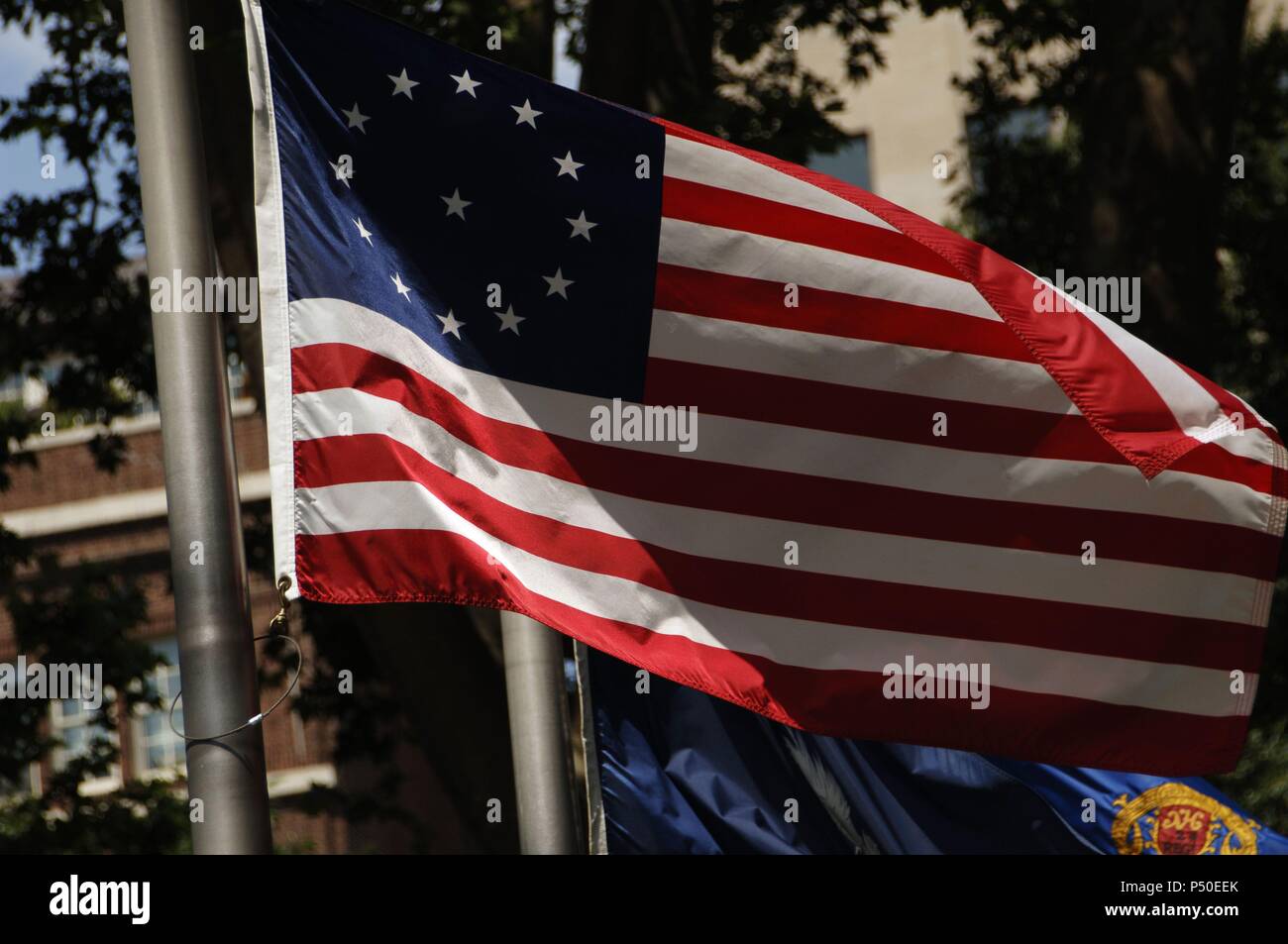 Betsy Ross flag. Early desing of the Flag of the United States. The 13 stars represent the original 13 colonies.  Philadelphia. Pennsylvania. Usa. Stock Photo