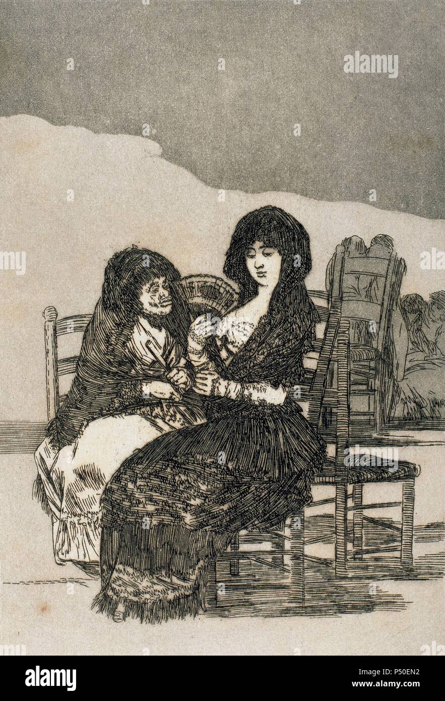 Francisco de Goya (1746-1828). Spanish painter and printmaker. Los Caprichos. 'Bellos Consejos' (Good Advice). Plate 15. Aquatint. 1799. Reproduction by M. Segui i Riera. Stock Photo