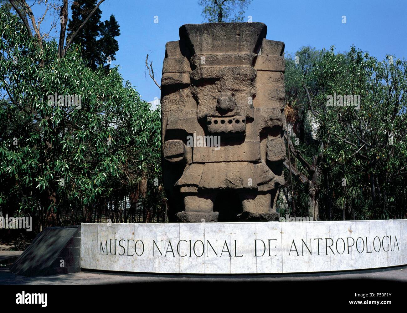 Pre-Columbian art. Aztec. Tlaloc. Nahua deity, lord of the land and the god of rain. Monolith at the entrance of the National Museum of Anthropology. Mexico City. Mexico. Stock Photo