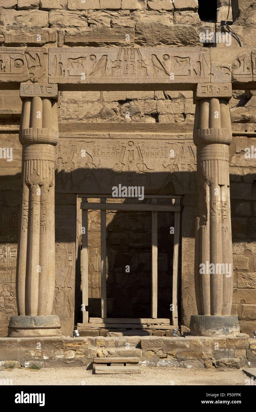 Luxor temple. Chapel dedicated to the Theban triad formed by the gods Amun, Mut and Khonsu. North side of the first court of Ramses II. New Empire. Egypt. Stock Photo