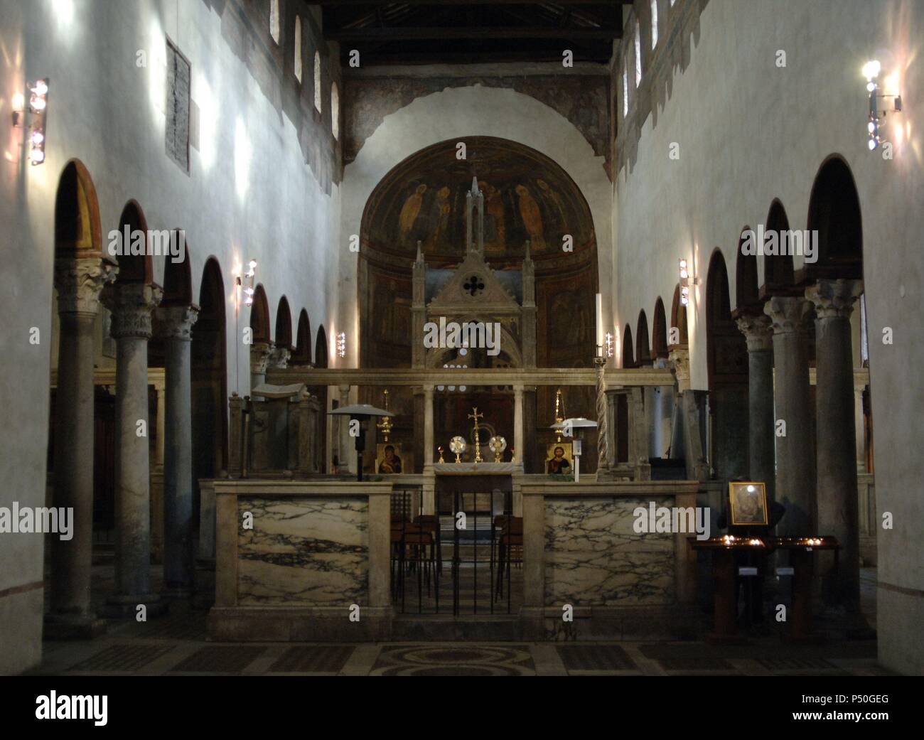 Italy. Rome. Basilica of Saint Mary in Cosmedin. 8th-11th centuries. Interior. Stock Photo