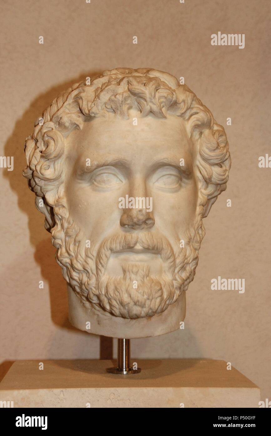 Antoninus Pius (86-161 AD.).(Titus Aurelius Fulvus Boionius Arrius Antoninus). Roman Emperor from 138-161AD.). Imperial Portrait.   National Museum of Rome. Italy. Europe. Stock Photo