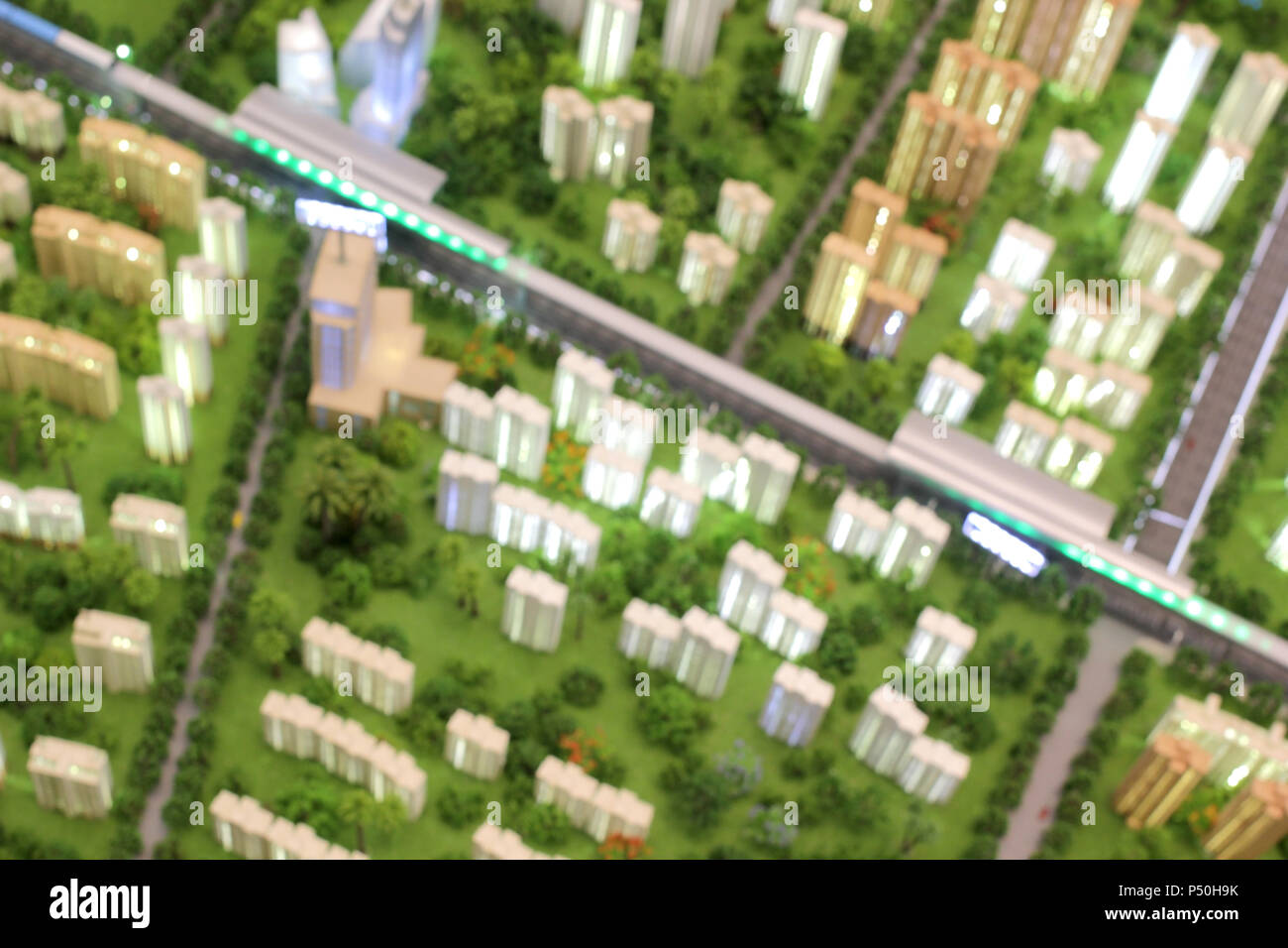 model of city, blurry picture of  isometric  modern city streets Stock Photo