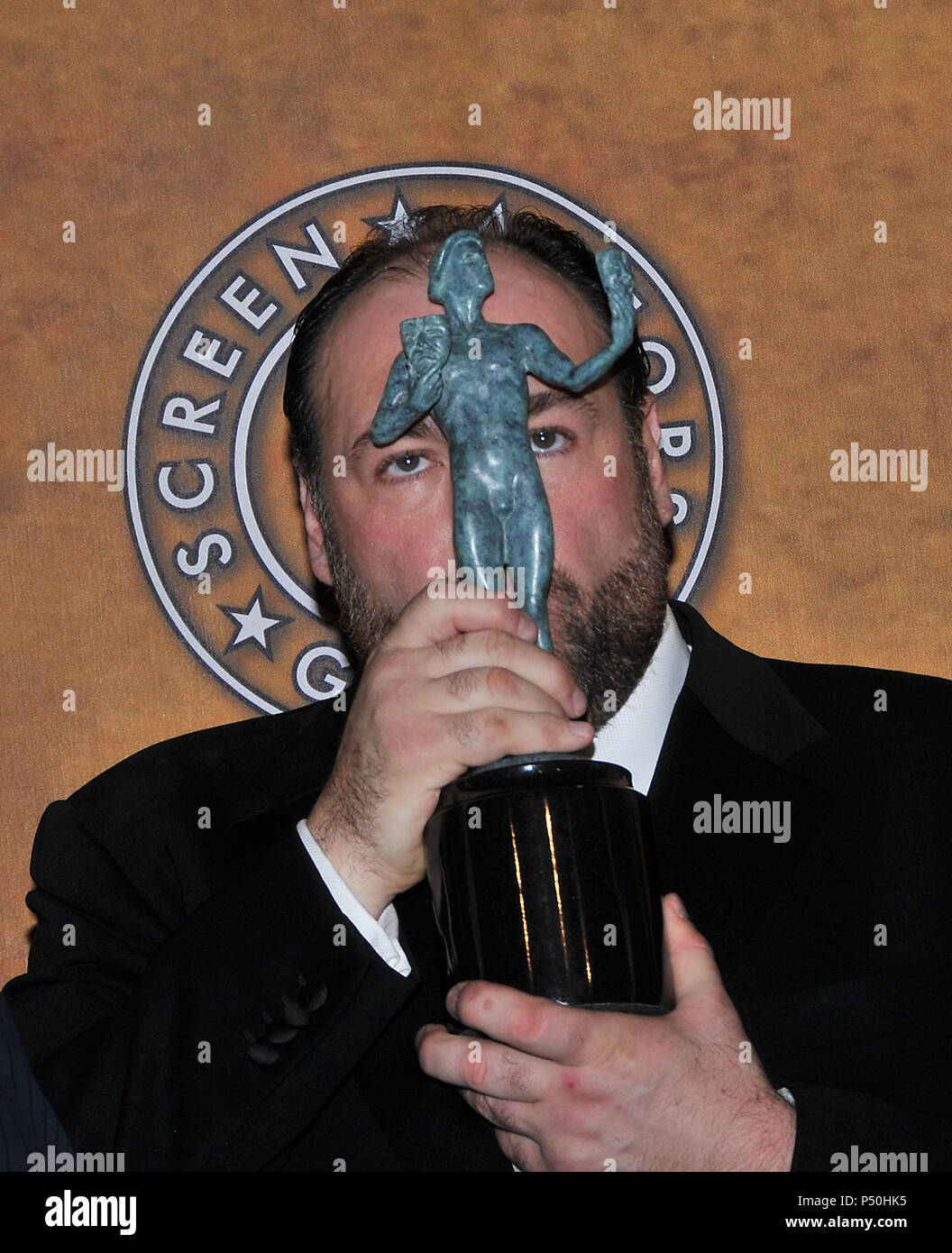 James Gondolfini  backstage at the SAG Awards 2008 at the Shrine Auditorium in Los Angeles.  headshot trophy           -            07_GondolfiniJames_07.jpg07_GondolfiniJames_07  Event in Hollywood Life - California, Red Carpet Event, USA, Film Industry, Celebrities, Photography, Bestof, Arts Culture and Entertainment, Topix Celebrities fashion, Best of, Hollywood Life, Event in Hollywood Life - California,  backstage trophy, Awards show, movie celebrities, TV celebrities, Music celebrities, Topix, Bestof, Arts Culture and Entertainment, Photography,    inquiry tsuni@Gamma-USA.com , Credit Ts Stock Photo