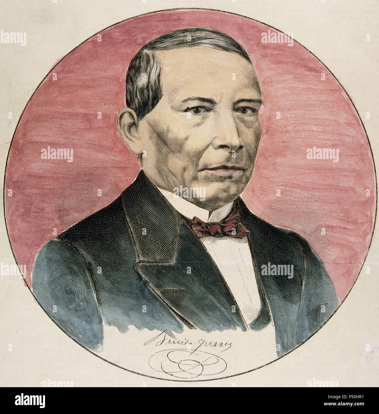 Benito Juarez (1806-1872). Mexican politician. Colored engraving. 